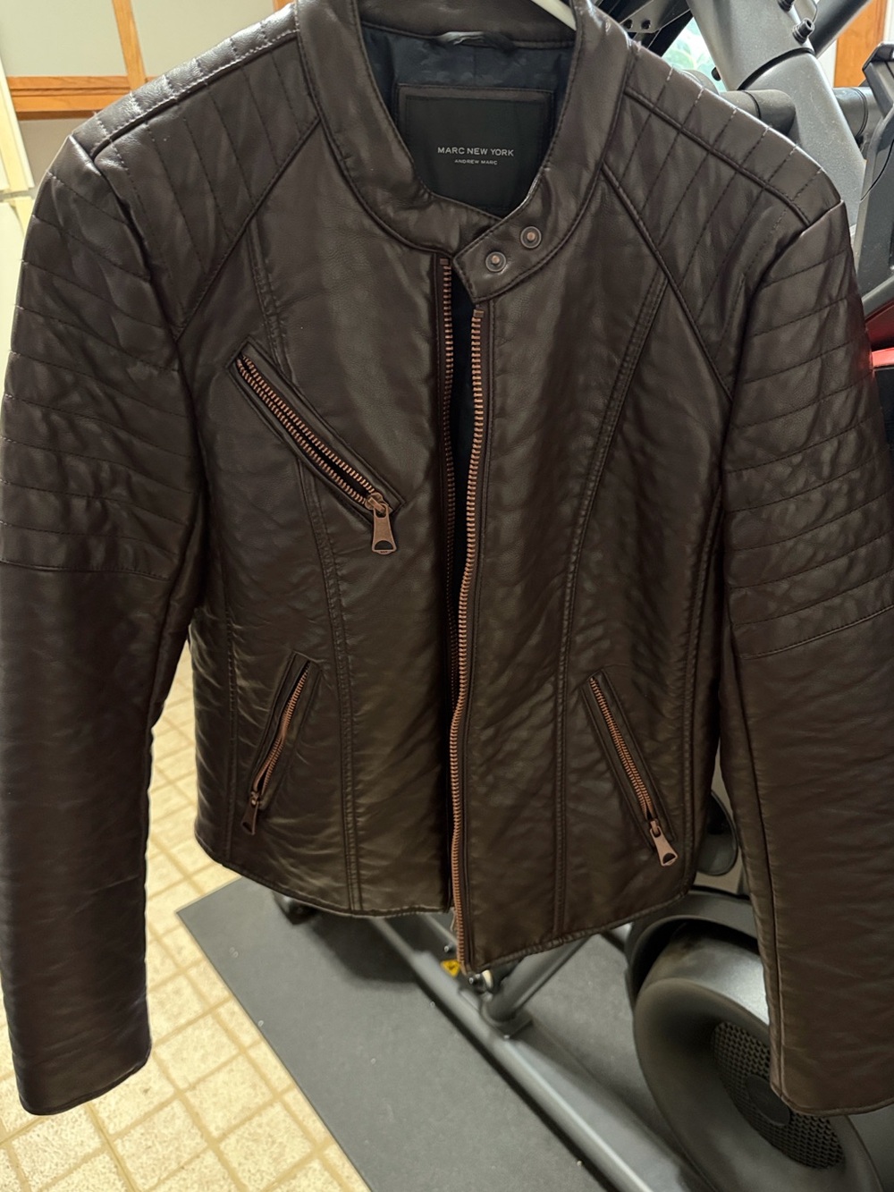 Marc New York Chocolate Brown Quilted Moto Jacket